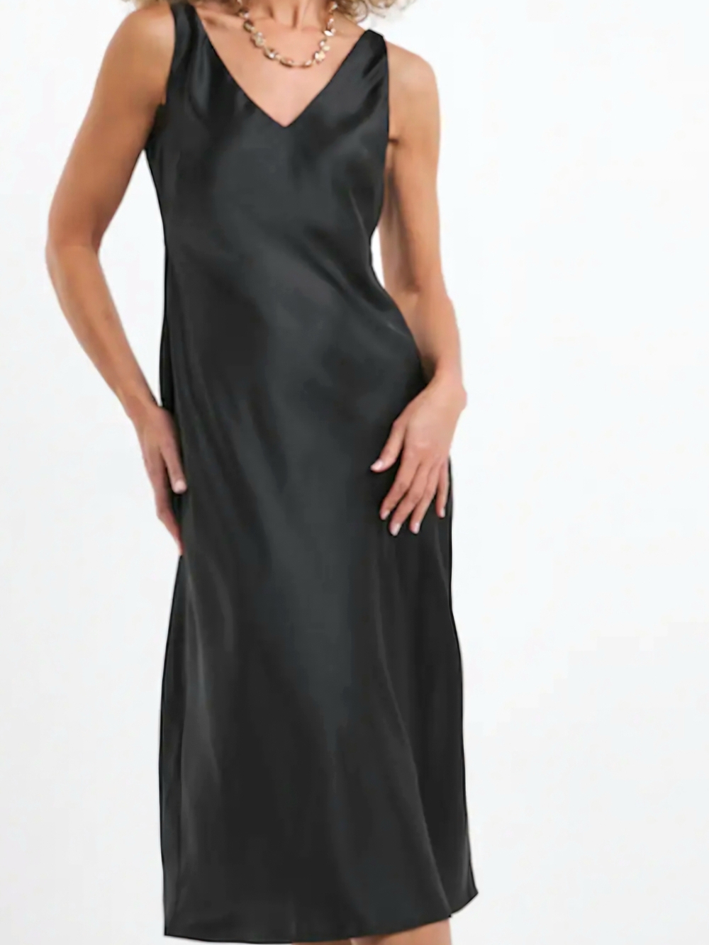 Vintage Satin V-Neck Smokey Silver Sleevelss Evening Dress